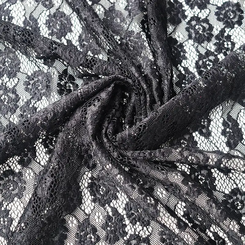 China Fabric for Shirt,Skirt Lace Knit Fabric Nylon Spandex Black color buy from China wholesaler bulk order at wholesale price free worldwide shipping Alibaba