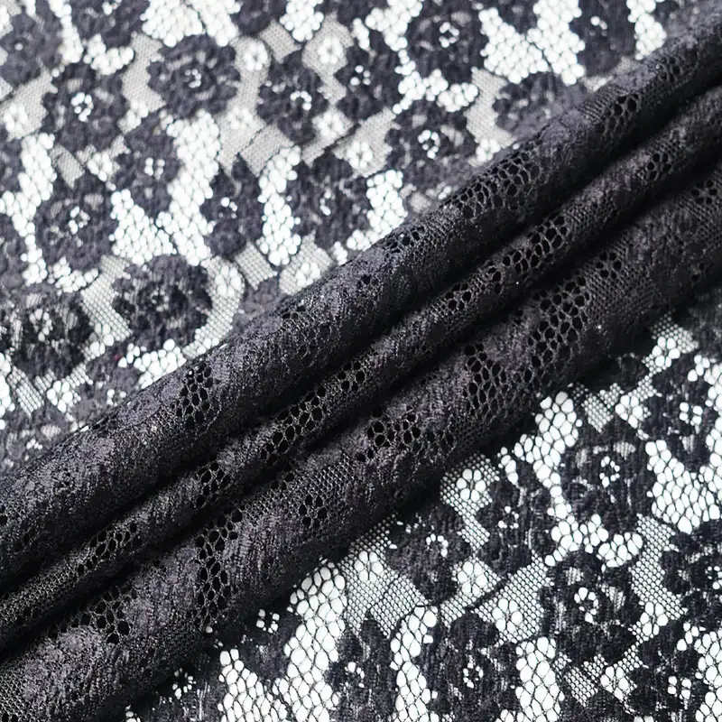 China Fabric for Shirt,Skirt Lace Knit Fabric Nylon Spandex Black color buy from China wholesaler bulk order at wholesale price free worldwide shipping Alibaba