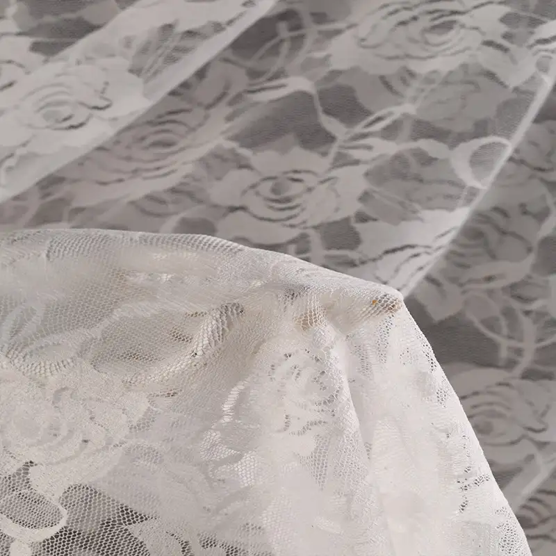 China Fabric for Shirt,Skirt,Pajamas Lace Knit Fabric Nylon Spandex White color buy from China wholesaler bulk order at wholesale price free worldwide shipping Alibaba