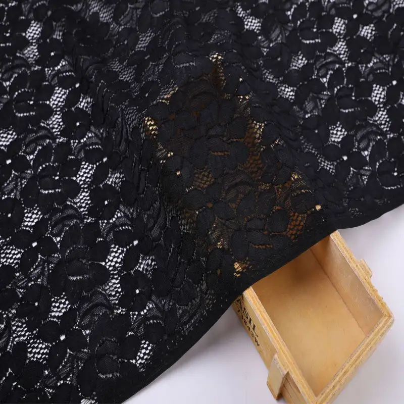 China Fabric for Shirt,Skirt Lace Knit Fabric Cotton Nylon Spandex Black color buy from China wholesaler bulk order at wholesale price free worldwide shipping Alibaba