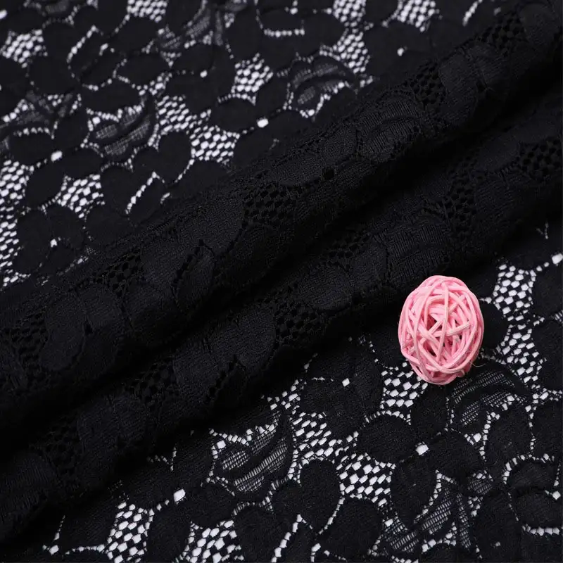 China Fabric for Shirt,Skirt Lace Knit Fabric Cotton Nylon Spandex Black color buy from China wholesaler bulk order at wholesale price free worldwide shipping Alibaba