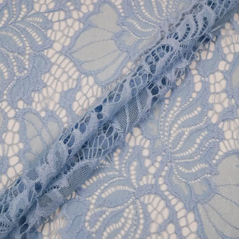 China Fabric for Shirt,Skirt Lace Knit Fabric Nylon Spandex Light Blue color buy from China wholesaler bulk order at wholesale price free worldwide shipping Alibaba