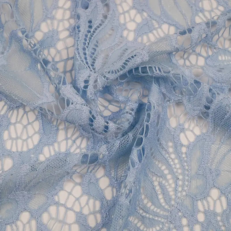 China Fabric for Shirt,Skirt Lace Knit Fabric Nylon Spandex Light Blue color buy from China wholesaler bulk order at wholesale price free worldwide shipping Alibaba