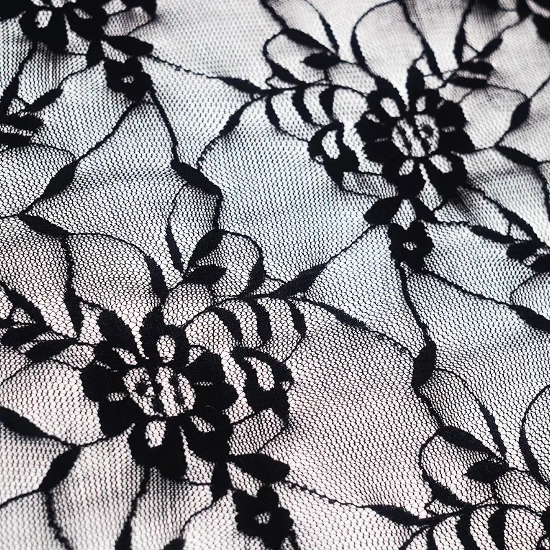 China Fabric for Shirt,Skirt,Pajamas Lace Knit Fabric Nylon Spandex Black color buy from China wholesaler bulk order at wholesale price free worldwide shipping Alibaba