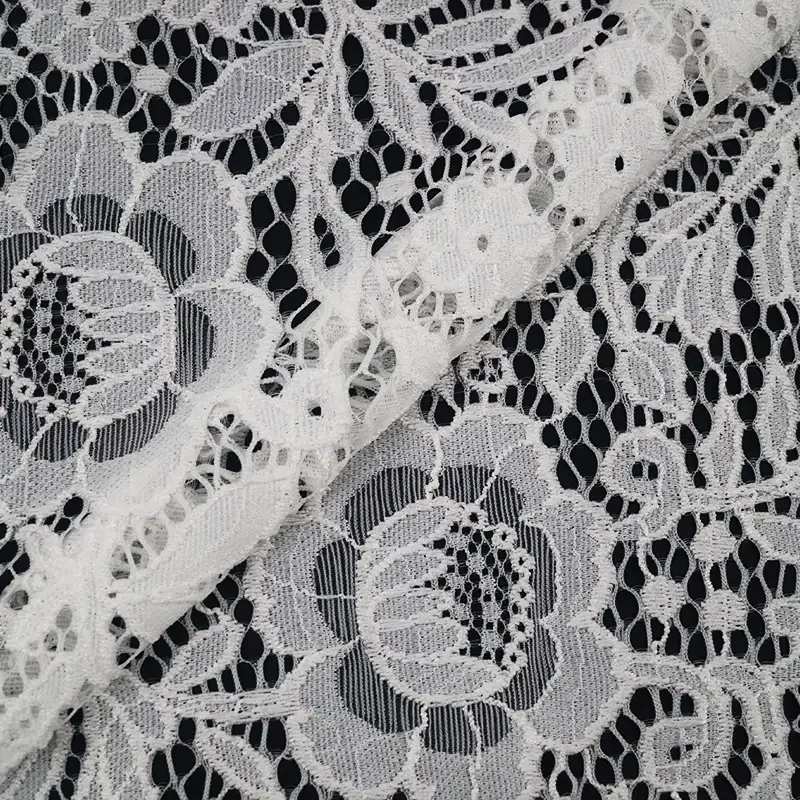 China Fabric for Shirt,Skirt Lace Knit Fabric Nylon Spandex White color buy from China wholesaler bulk order at wholesale price free worldwide shipping Alibaba