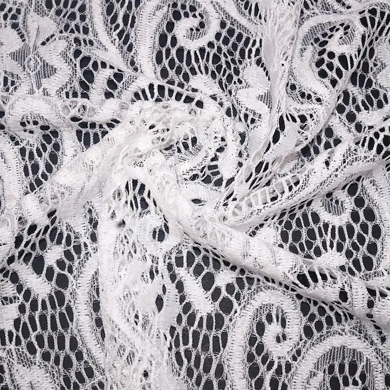 China Fabric for Shirt Lace Knit Fabric Nylon Spandex White color buy from China wholesaler bulk order at wholesale price free worldwide shipping Alibaba