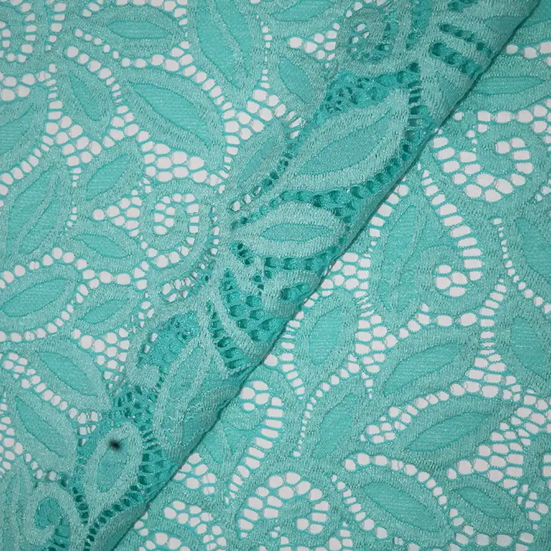 China Fabric for Shirt,Skirt Lace Knit Fabric Nylon Spandex Aquamarine color buy from China wholesaler bulk order at wholesale price free worldwide shipping Alibaba