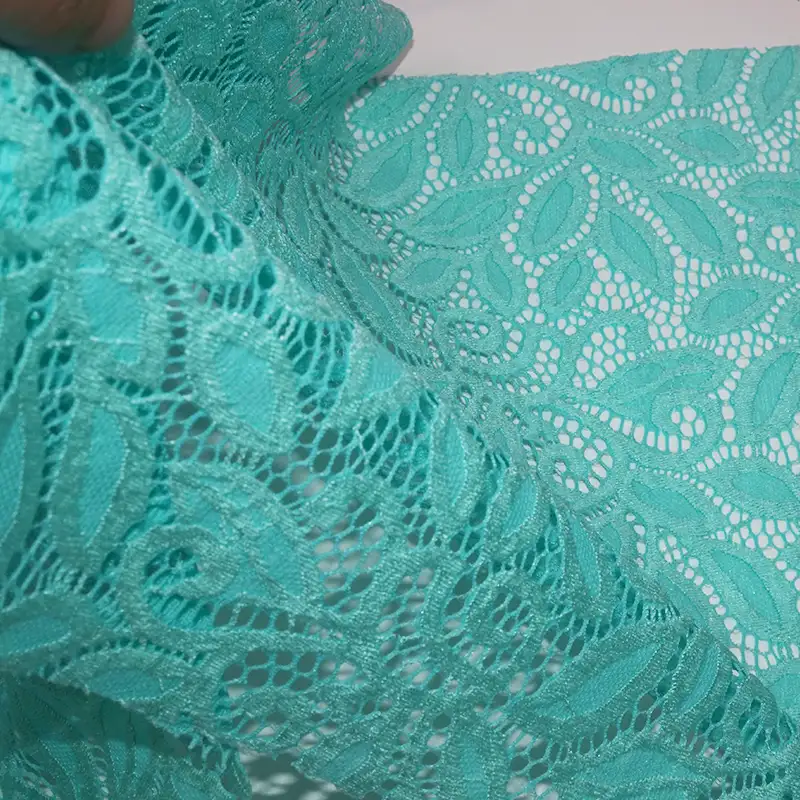 China Fabric for Shirt,Skirt Lace Knit Fabric Nylon Spandex Aquamarine color buy from China wholesaler bulk order at wholesale price free worldwide shipping Alibaba