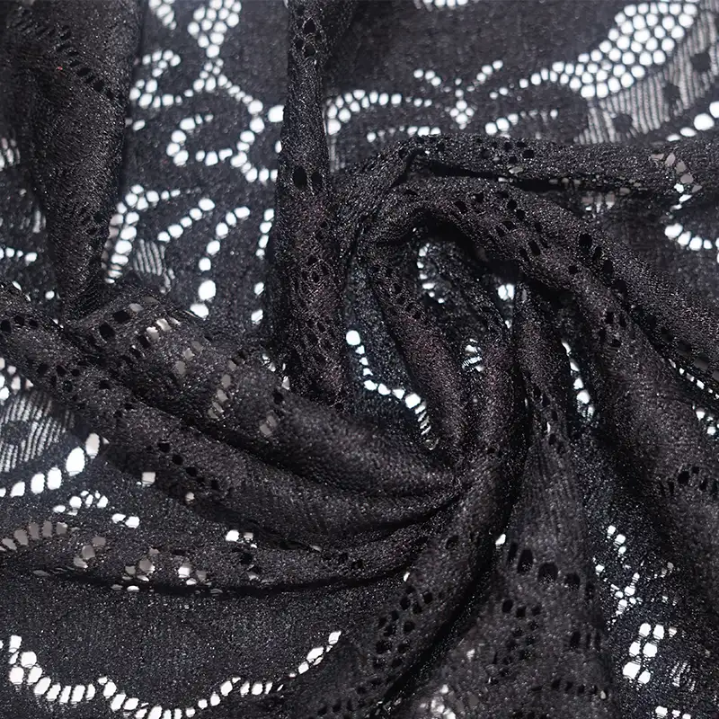 China Fabric for Shirt,Skirt Lace Knit Fabric Nylon Spandex Black color buy from China wholesaler bulk order at wholesale price free worldwide shipping Alibaba