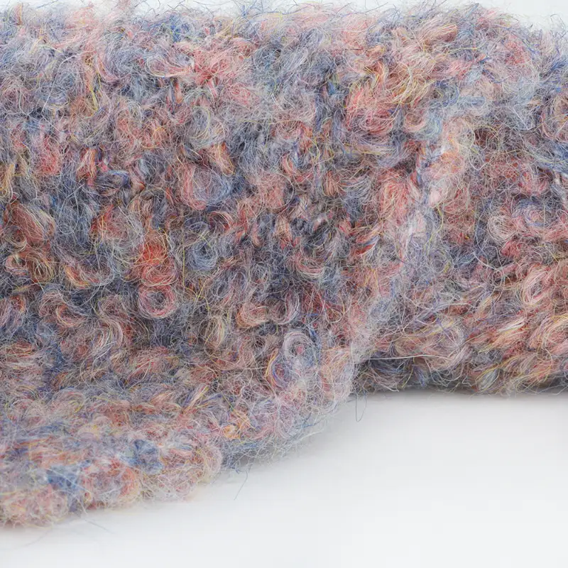 Boucle Yarn 33%Recycled Polyester 26%Polyester 29%Acrylic 9%Wool 3%Spandex 1/4.2SNm Section Dyeing