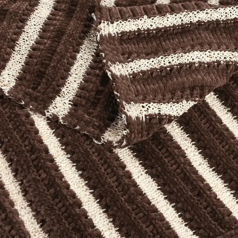 Shiny Chenille 100%Polyester 1/6SNm Brown Stripe