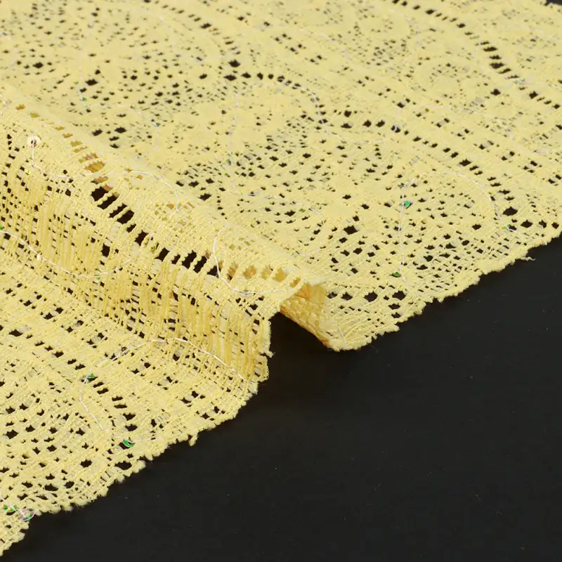 China Fabric for Lingerie,Blouse,Dress Lace Knit Fabric Cotton Nylon Yellow color buy from China wholesaler bulk order at wholesale price free worldwide shipping Alibaba