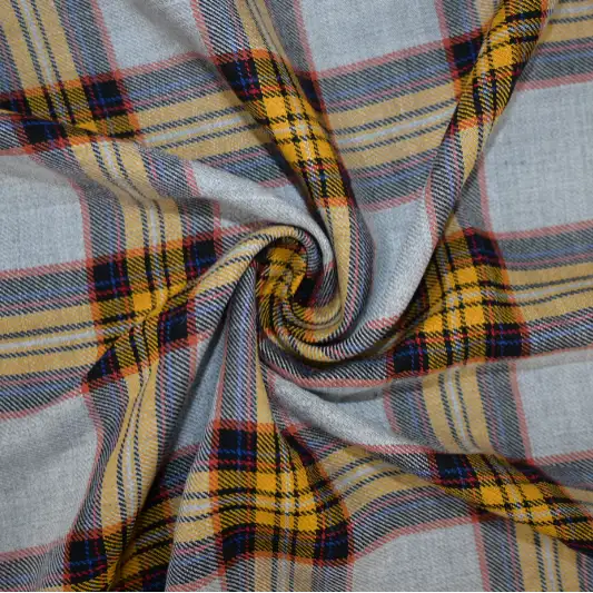 India Fabric for Shirt Viscose/Rayon Crepe Natural Woven Fabric Viscose Grey Yellow Check color buy from India wholesaler bulk order at wholesale price free worldwide shipping Alibaba