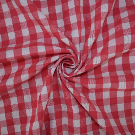 India Fabric for Shirt,Crop Top Cotton Seersucker Natural Woven Fabric Cotton Red Checks color buy from India wholesaler bulk order at wholesale price free worldwide shipping Alibaba