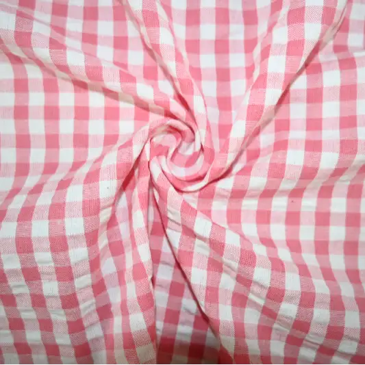 India Fabric for Shirt,Blouse,Crop Top Cotton Seersucker Natural Woven Fabric Cotton Red Checks color buy from India wholesaler bulk order at wholesale price free worldwide shipping Alibaba