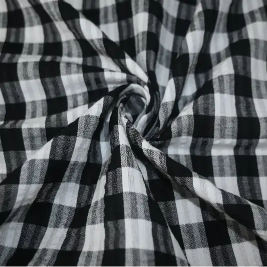 India Fabric for Shirt Cotton Seersucker Natural Woven Fabric Cotton Black/white Check color buy from India wholesaler bulk order at wholesale price free worldwide shipping Alibaba