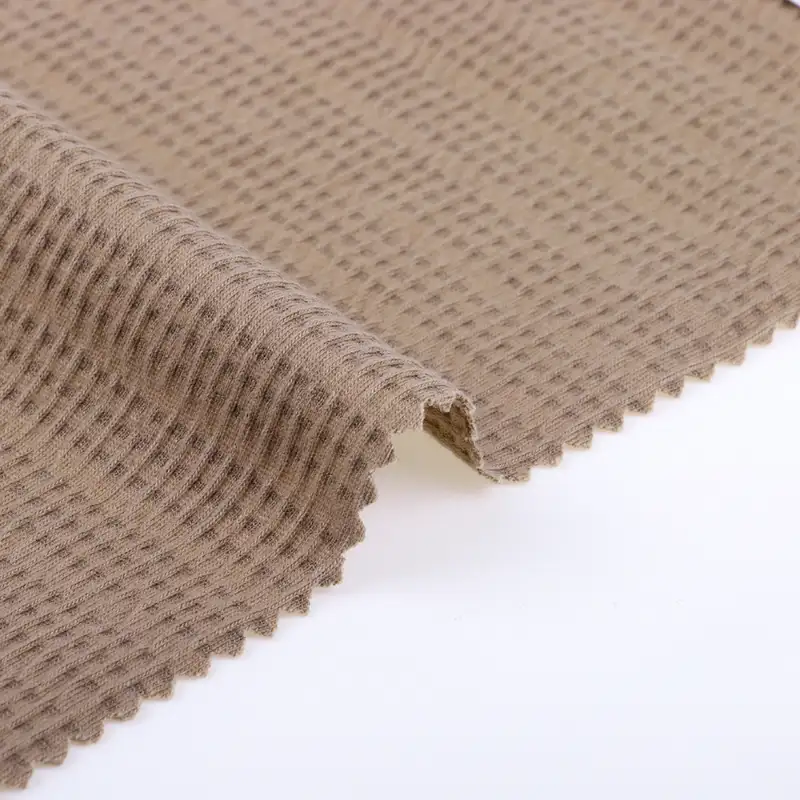 China Fabric for T-Shirt Weft Jacquard Knit Fabric Polyester Cotton Elastane light coffee color color buy from China wholesaler bulk order at wholesale price free worldwide shipping Alibaba