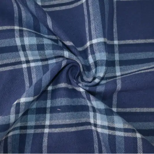 India Fabric for Shirt Cotton YD Flannel Natural Woven Fabric Cotton Blue Check color buy from India wholesaler bulk order at wholesale price free worldwide shipping Alibaba