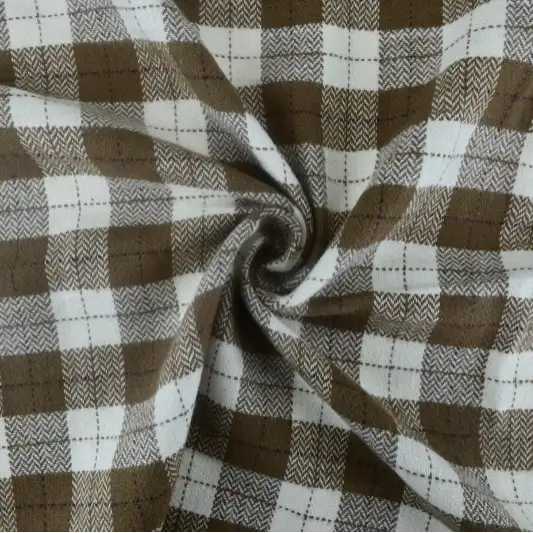 India Fabric for Shirt Cotton YD Flannel Natural Woven Fabric Cotton White/Brown Check color buy from India wholesaler bulk order at wholesale price free worldwide shipping Alibaba