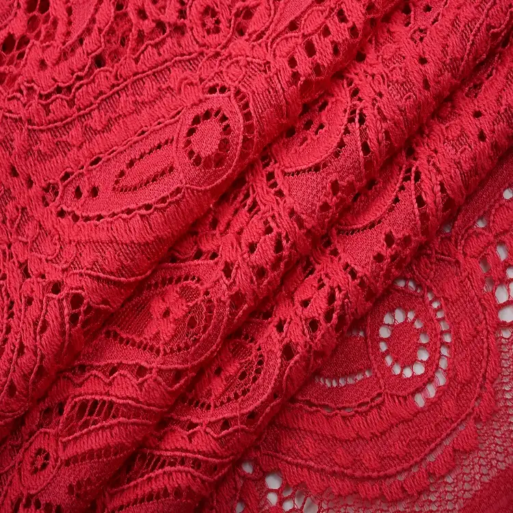 China Fabric for Skirt,Dresses (Pullover) (Sweater) Lace Knit Fabric Nylon Rayon Cotton RED color buy from China wholesaler bulk order at wholesale price free worldwide shipping Alibaba