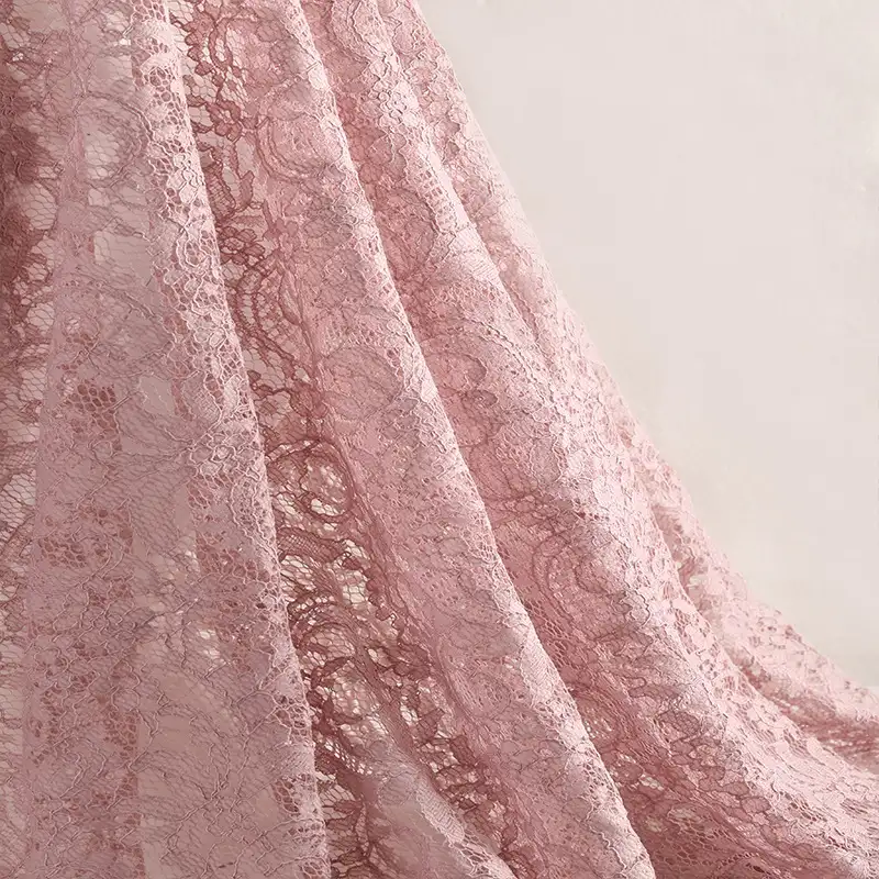 China Fabric for Shirt,Skirt Lace Knit Fabric Nylon Cotton Rayon Misty Rose color buy from China wholesaler bulk order at wholesale price free worldwide shipping Alibaba