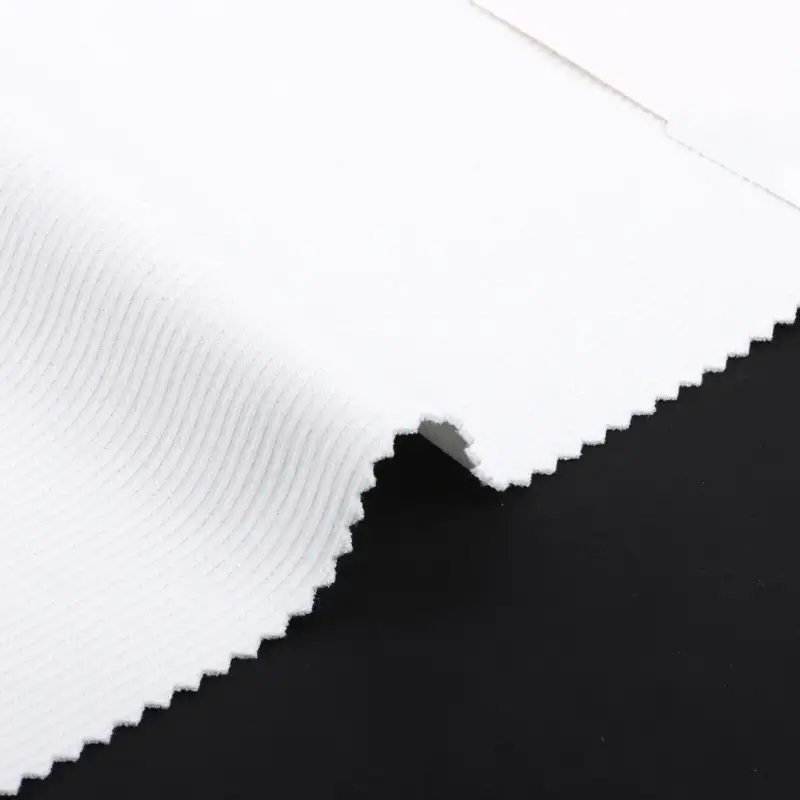 China Fabric for Blouse Rib Knit Fabric Polyester Cotton Elastane white color buy from China wholesaler bulk order at wholesale price free worldwide shipping Alibaba