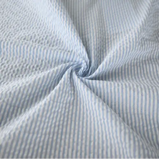 India Fabric for Pajamas Cotton Seersucker Natural Woven Fabric Cotton Blue/White Stripe color buy from India wholesaler bulk order at wholesale price free worldwide shipping Alibaba