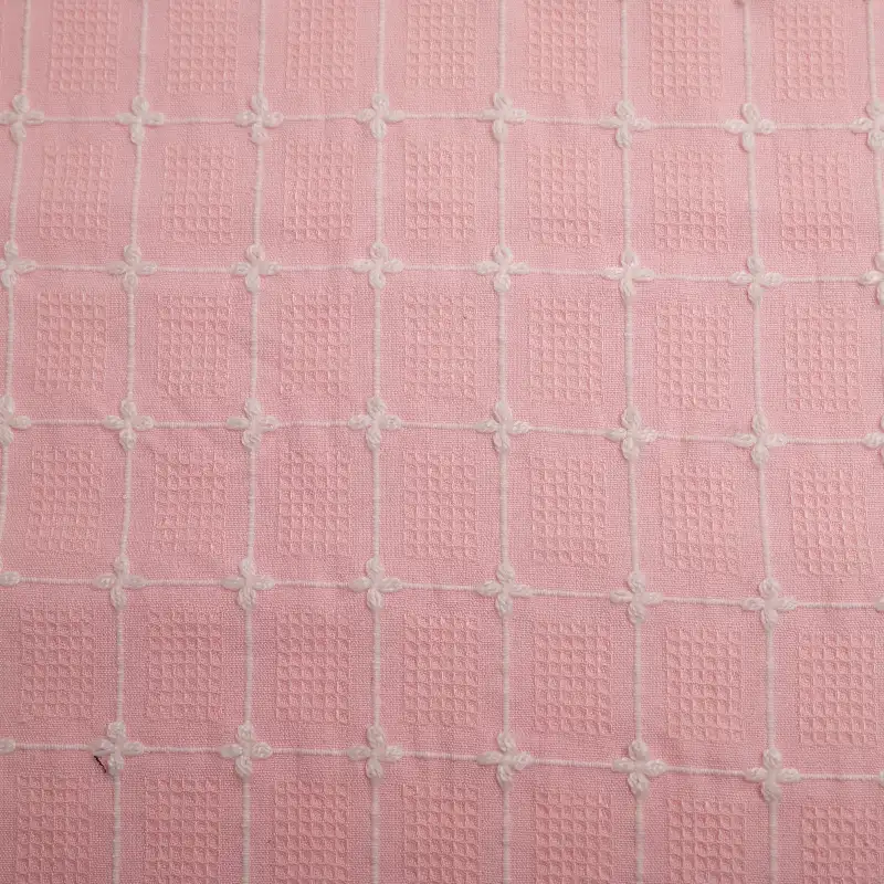 China Fabric for Blazer,Skirt,Suit CVC Jacquard Woven Blended Fabric Cotton Polyester Pink & White color buy from China wholesaler bulk order at wholesale price free worldwide shipping Alibaba