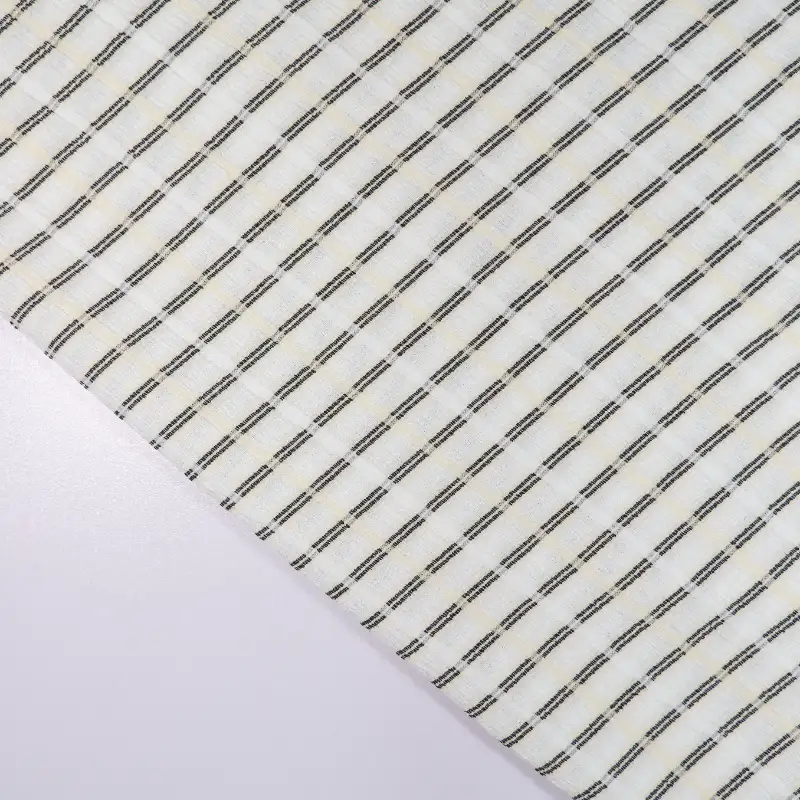 China Fabric for Shirt,Kids Stretch Waist Pleated Skirt,Kids Multi-tier Skirt,Puff Short Sleeve Ruffle Crop Shirt,Bow Tie Short Sleeve Dress Yarn-dyed fabric Knit Fabric Polyester Spandex white color buy from China wholesaler bulk order at wholesale price free worldwide shipping Alibaba