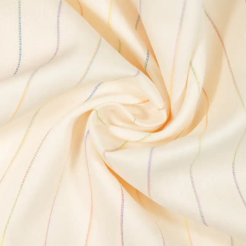 China Fabric for Shirt,Crop Top,Skirt,Shorts,Womens Front-Opening Midi Skirt Yarn Dyed Stripe Woven Blended Fabric Polyester Polyamide Rayon rice color buy from China wholesaler bulk order at wholesale price free worldwide shipping Alibaba