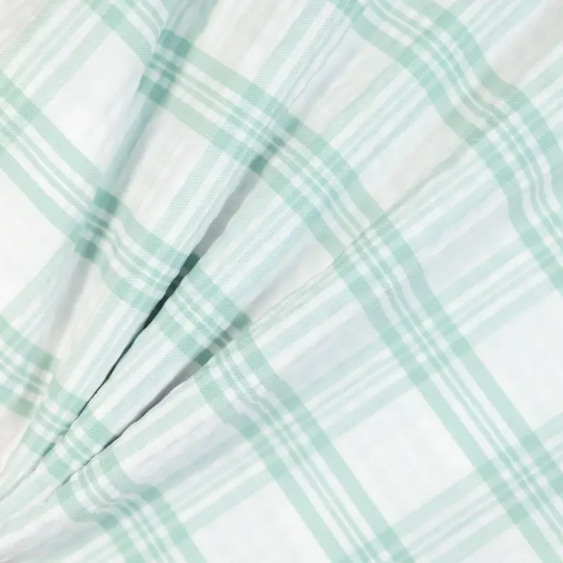 China Fabric for Backless Beach Dress,Ruffle Shirt Dress,Strap Midi Dress Yarn Dyed Check Woven Blended Fabric Polyester Rayon green color buy from China wholesaler bulk order at wholesale price free worldwide shipping Alibaba